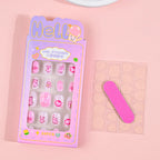 24Pcs Children Cartoon Nail Tips Colorful Cute Rabbit Pink Stars 6-14 Years old Girl Fake Nail With Jelly Glue Kids False Nail