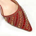 2025 Luxurious Italian Women's Party Shoes & Bag Set â€?Elegant Golden Rhinestone Spring/Summer Sandals with Pointed High Heels f