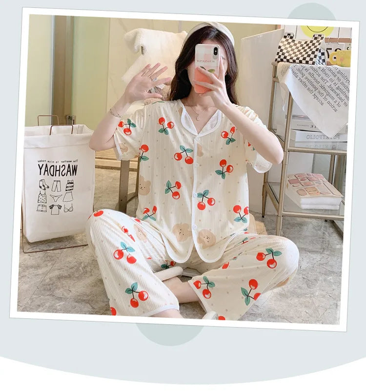 2023 New Ladies Three Piece Pajamas Women Printed Pajamas Home Sets Pajama Sets Cute Girls Homewear