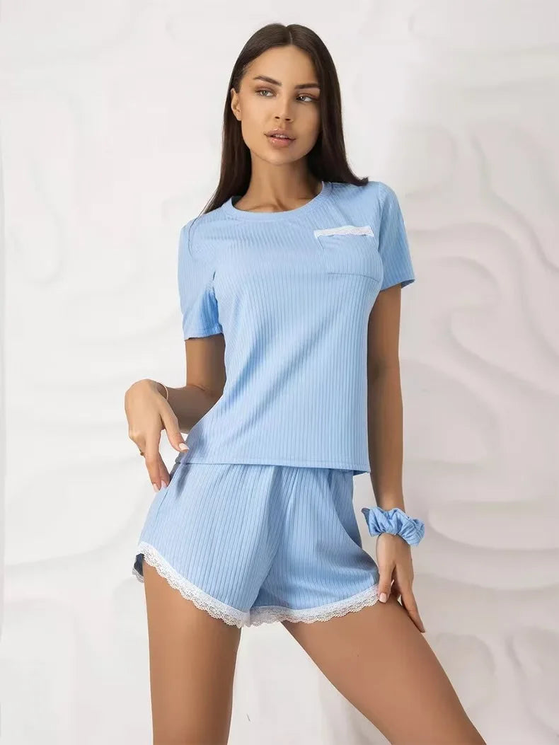 2025 New Women's Pajama Sets Pj Shorts Short Sleeve Lounge Wear Set Soft Comfy Stretch Casual Summer T-Shirt Shorts Fashion Hot