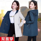 Double-Sided Trench Coat Women 2023New Fashion Spring Autumn Clothes Hooded Mid-Length Windbreakers Female Outerwear Casual Tops