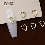 20PCS 3D Glossy Gold Silver Metallic Love Heart Various Crook Frame Solid Alloy Nail Art Rhinestones Decorations Manicure Charms