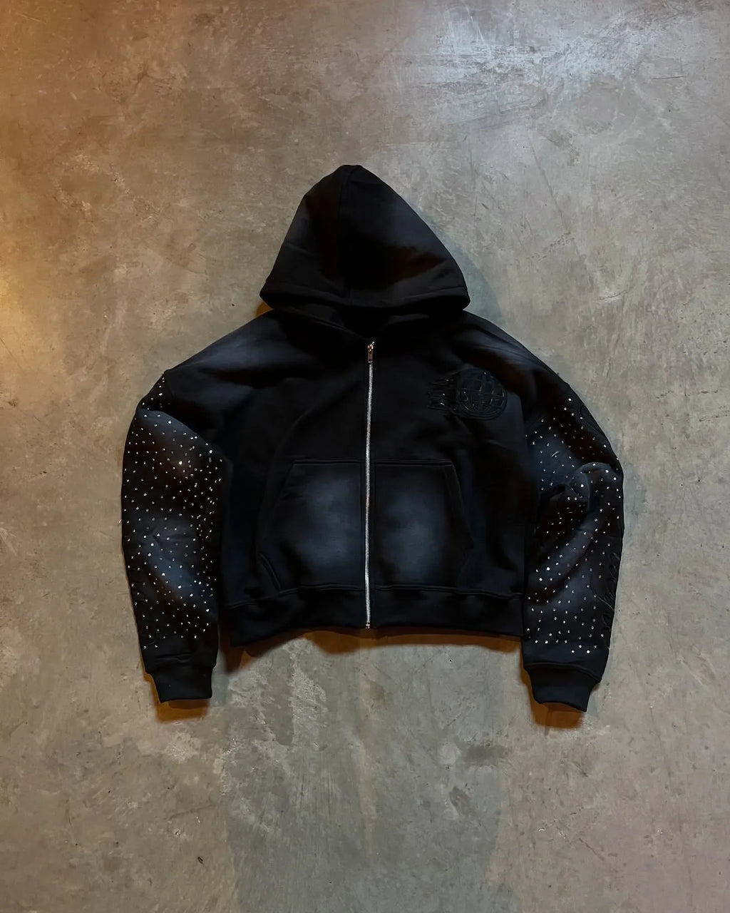 Autumn and winter European loose rhinestone decal retro zipper hoodie y2k Harajuku casual solid color sports design street hoodi