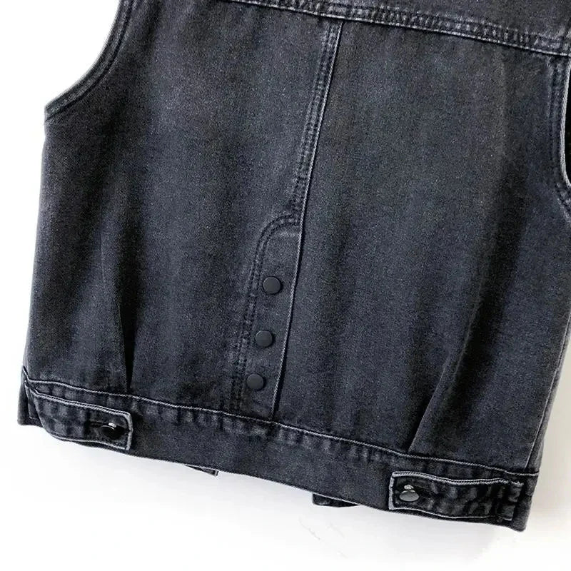 2024 Fashion Design Sequins Denim Vest Summer Autumn Women's Waistcoat Korean Leeveless Denim Jeans Jacket Female Vest Tops