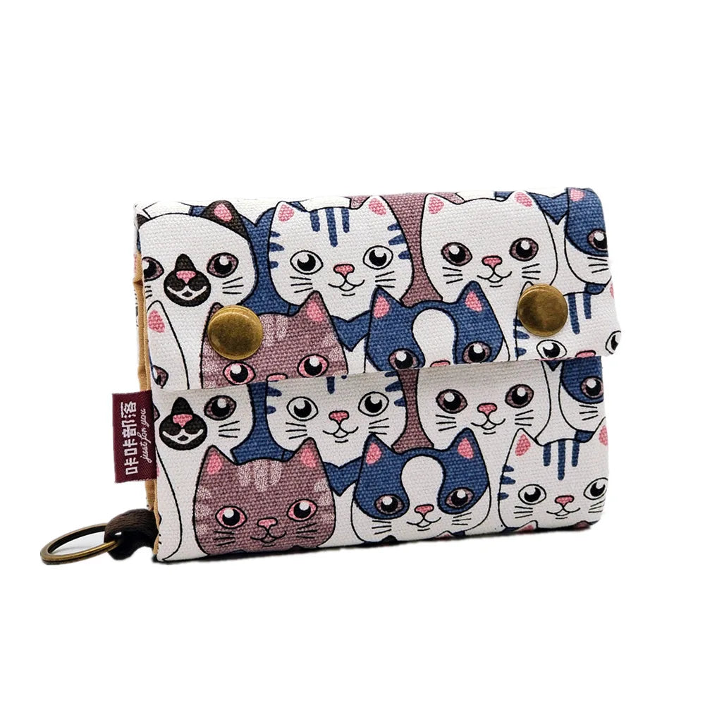 1pcs New Canvas Cartoon Totoro Cat Printed Flower Dog Women Short Wallet Cute Mini Money Key Bag Coin Pocket Purse for Children