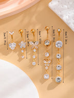 14G Gold Color Series Butterfly Dangled Belly Piercing Sets 5PCS/Lot Heart Flower Curved Navel Navel Ring Belly Button Rings