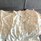 Cute Girl's Summer Cotton Linen ort Sve Nightgown Home Clothes Set Bear Print Gauze Spwear Simple Home Sle