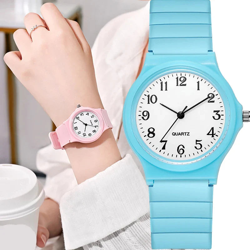 Casual Exam Watch Silicone Strap Simple Women Watch Student Ladies Quartz Wristwatch Waterproof Round Small Dial Clock for Girls