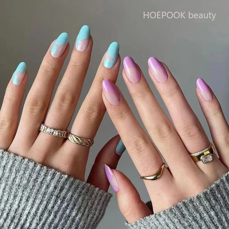 24pcs Nude French Fake Nails White Edge Almond False Nails Art Full Coverage Removable Waterproof Artificial Press on Nail