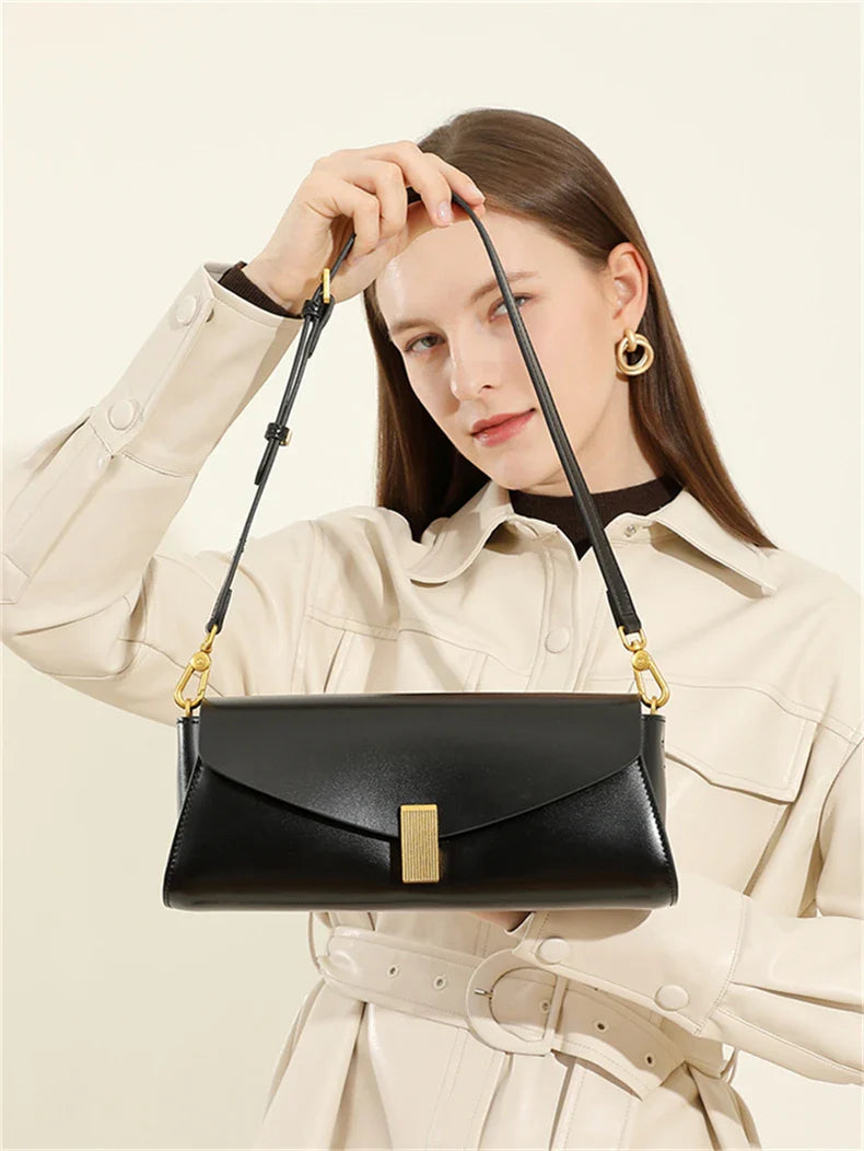 Burminsa Trendy Genuine Leather Underarm Shoulder Bags For Women 2025 Luxury Designer Crossbody Purses Flap Lock Ladies Handbags