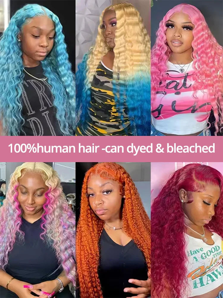 Deep Wave 13x6 HD Lace Frontal Human Hair Wig 30 40 Inch Curly 613 Honey Blonde Water Wave 13x4 Lace Front Wigs For Women 250%