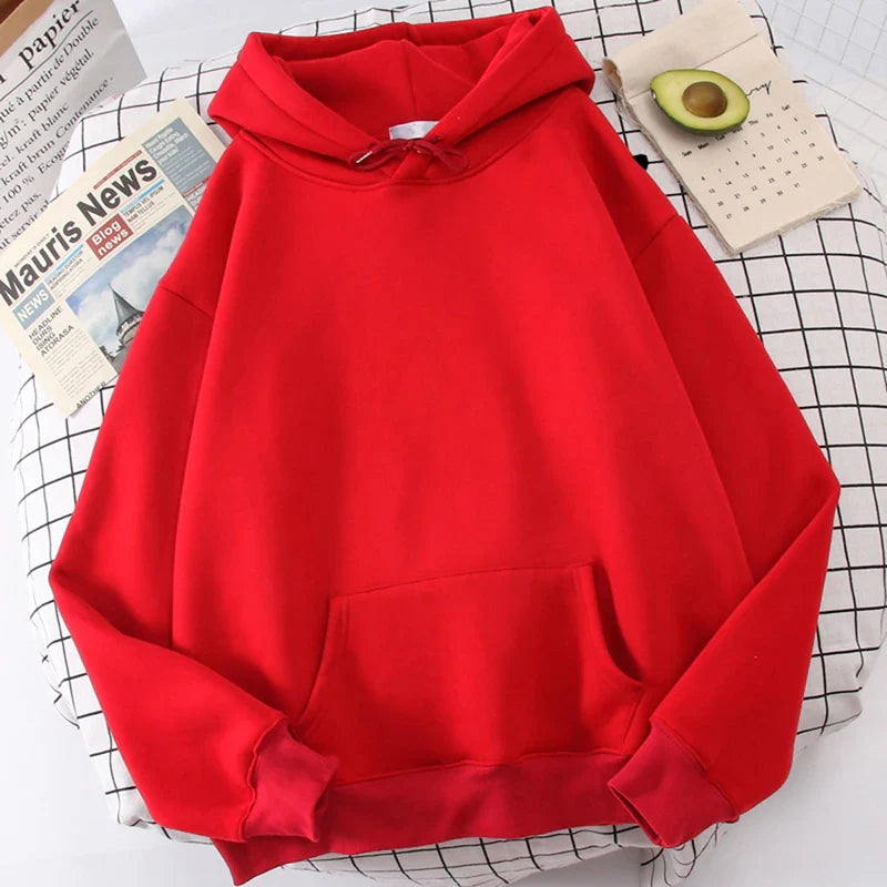 Autumn Casual Women's Solid Hoodie Comfortable Strecth Sweatshirts Loose Pocket Warm Clothes Fashion Street Female Pullovers