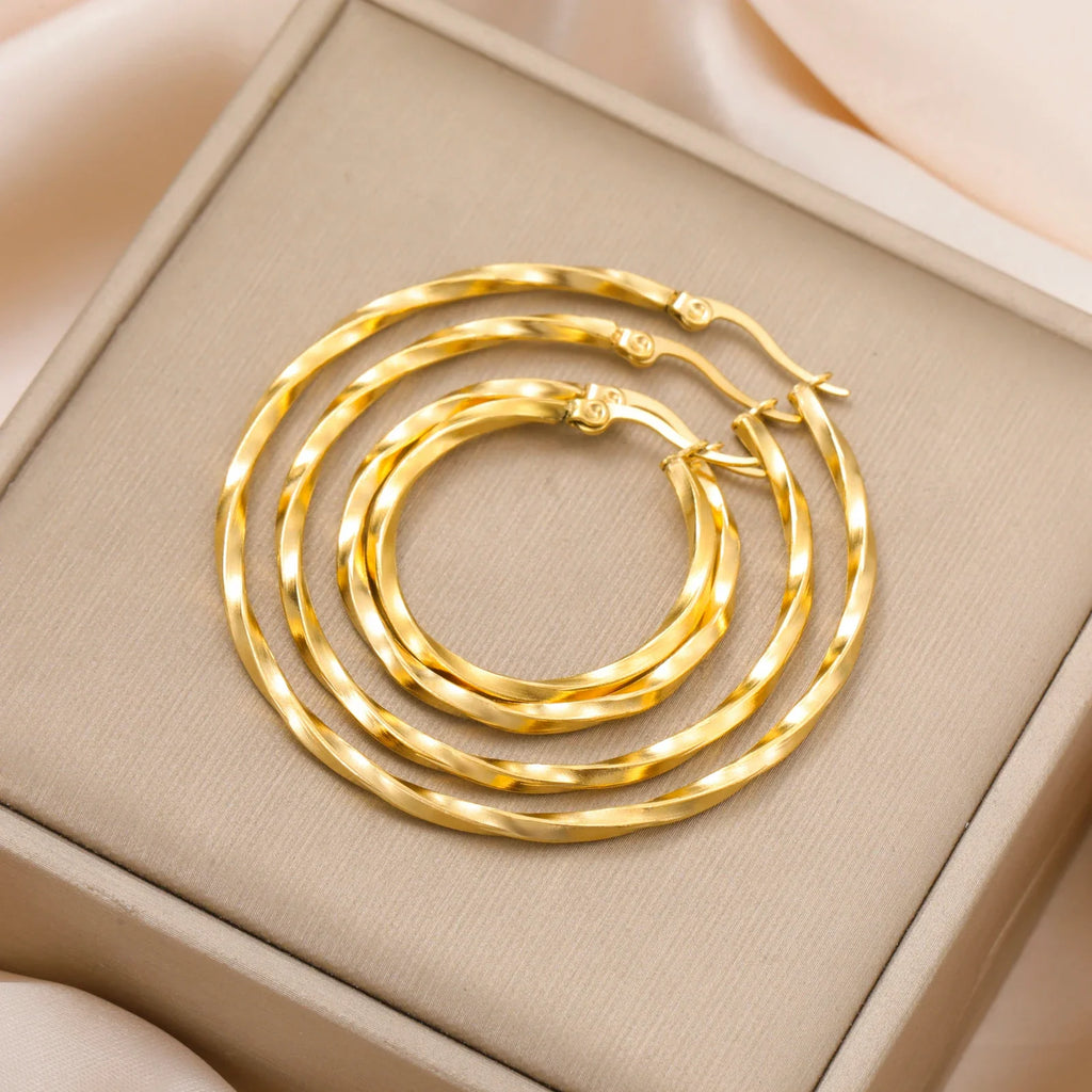 Cazador Geometric Twisted Hoops Earrings Women Real Gold Plated Stainless Steel Earrings Trend 2025 Jewelry Party Birthday Gift