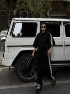 American Street-bombing Leisure Sportswear Suit Female Summer Student Loose Versatile Short-sleeved Trousers Two-piece Suit Tide