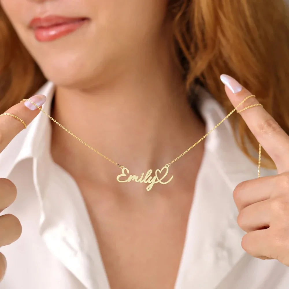 Custom Love Heart Name Necklace Personalized Letter Gold Pendant Stainless Steel Jewelry Fashion Trend Birthday Gift For Her