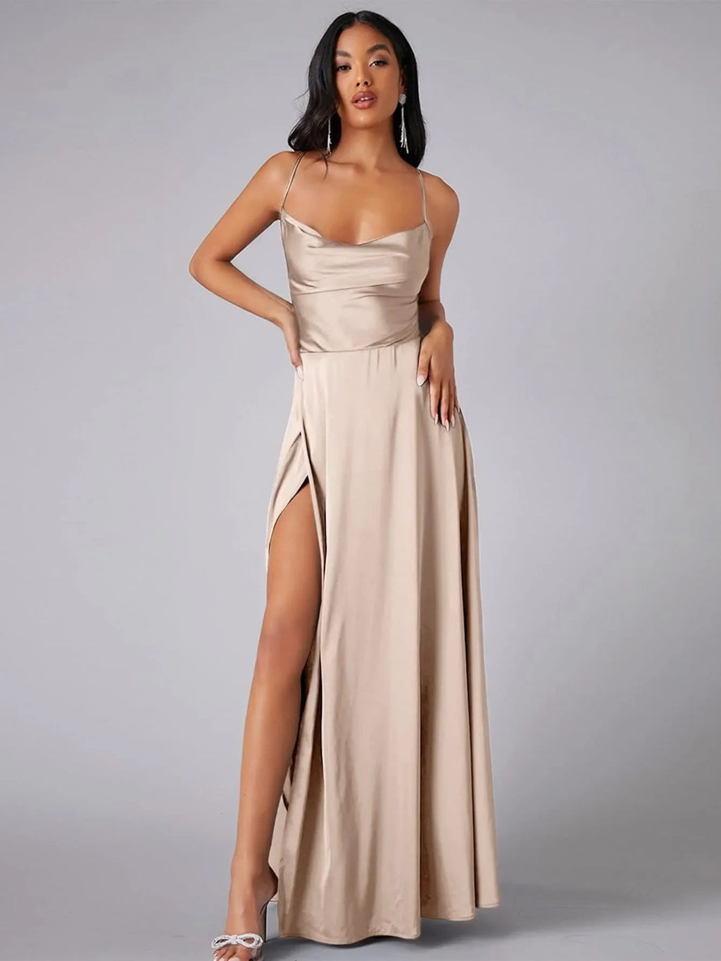 Backless Slimming Long Evening Dress Women Sexy V Neck Sleeveless Gown With Waist Tie For Formal Party Wedding Guest Maxi Dress