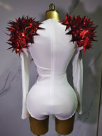 2025 New Shiny Black Rhinestone Velvet Long Sleeve Bodysuit Women Evening Party Club Gala Hosts NightClub Bar Stage Costumes