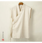 Chinese Traditional Clothing Hanfu Vest Men Linen Cotton Sleeveless Top Men's Tang Suit Kimono Cardigan Men's Slit Top