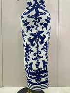 2025 New Sexy Short Sleeve Jacquard Blue Bandage Bodycon Long Dress Women Celebrity Elegant Evening Club Party Luxury Dresses