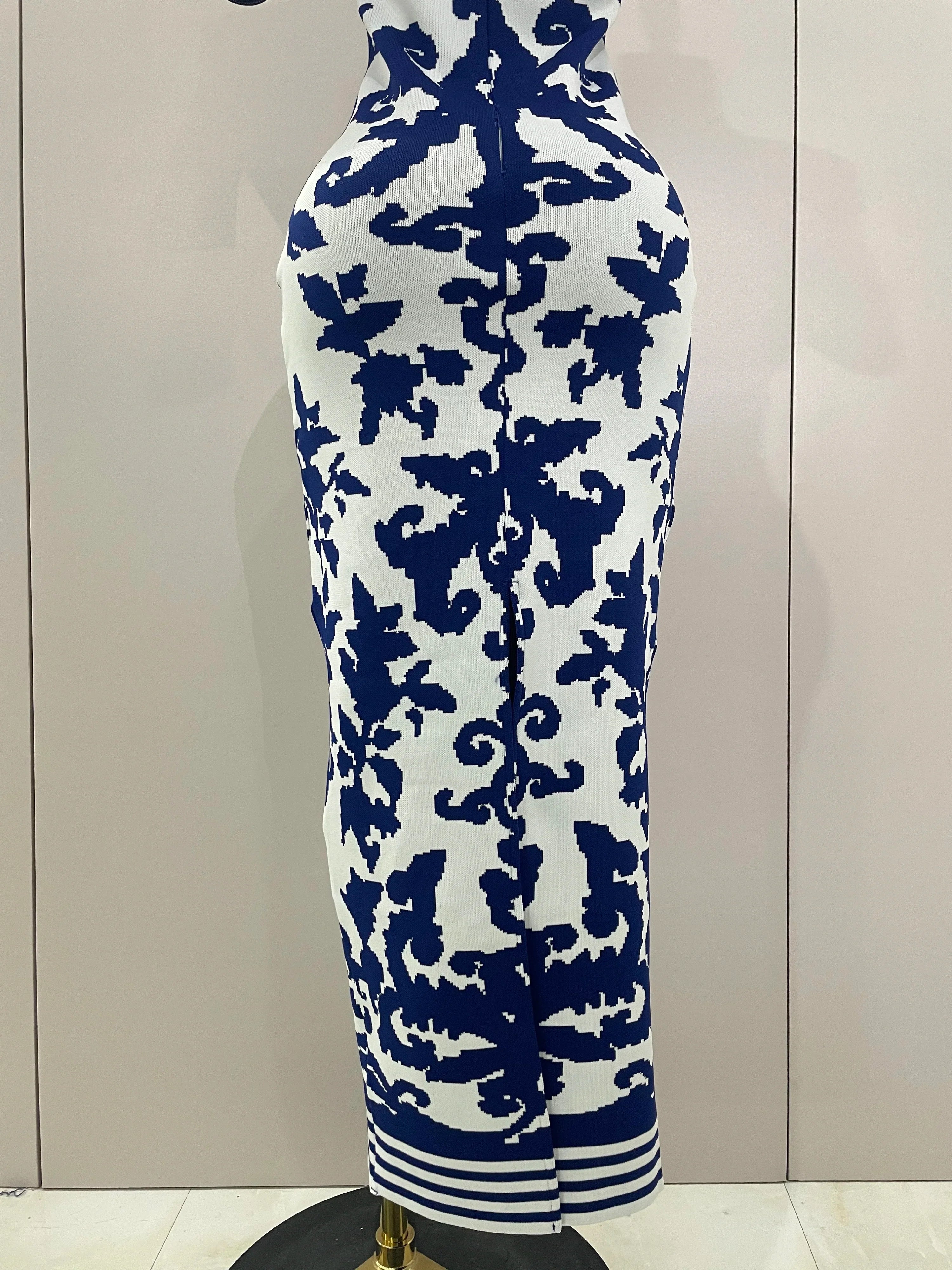 2025 New Sexy Short Sleeve Jacquard Blue Bandage Bodycon Long Dress Women Celebrity Elegant Evening Club Party Luxury Dresses