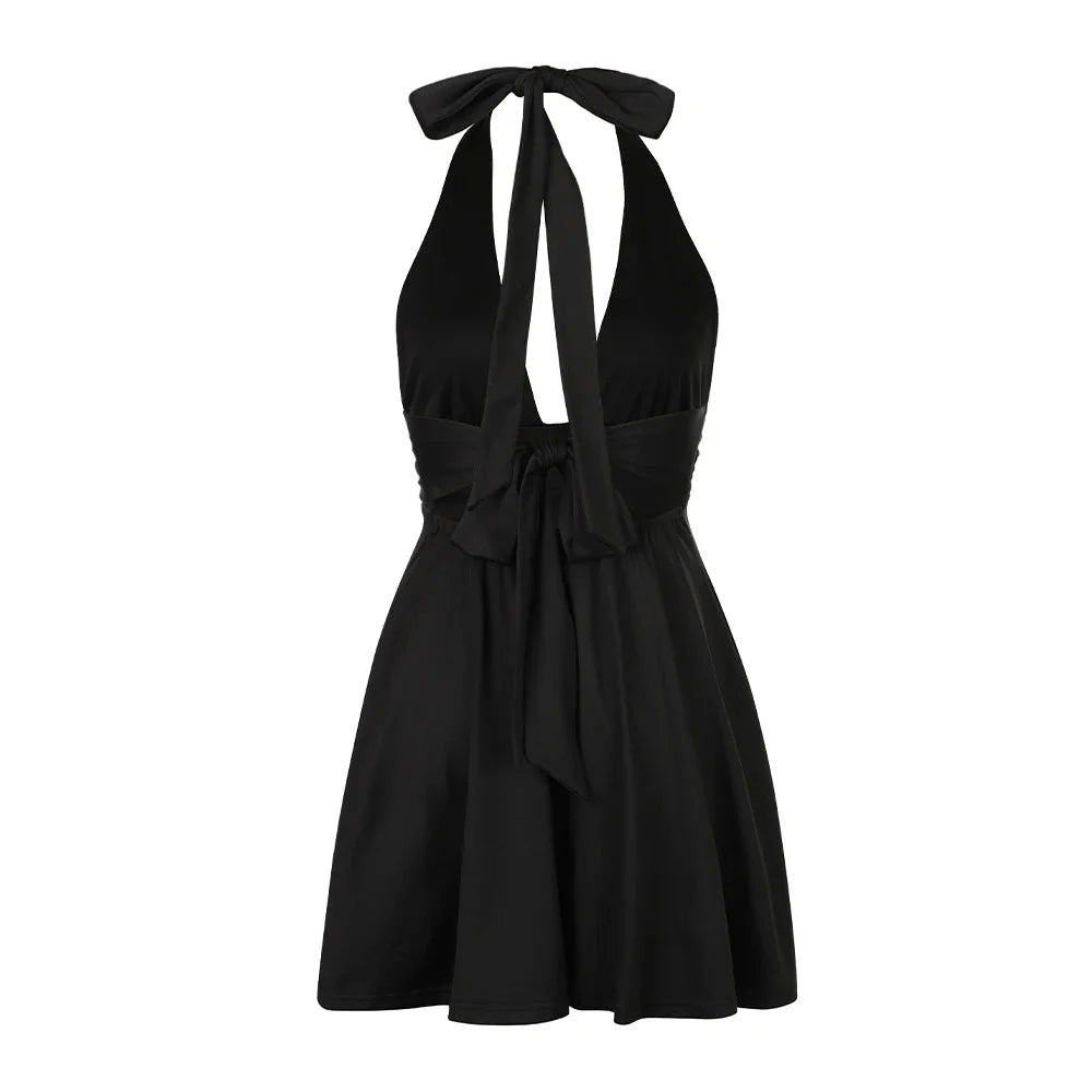 Halter Backless Black Sexy Women's Dress 2024 Fashion Korean Short Dress Elegant Female Clothing Evening Party Formal Occas Dres