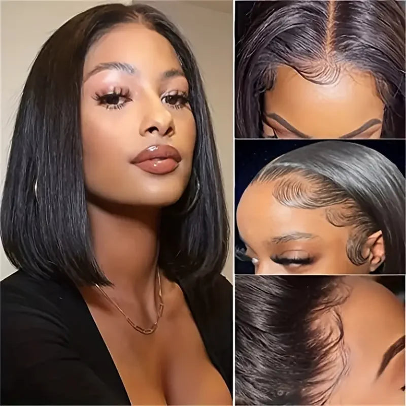 Bone Straight Short Bob Wigs 100% Human Hair Wigs Wear and Go Glueless Lace Front Wig Brazilian Lace Front Human Hair Wigs 180%