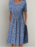 2024 New Spring And Summer Women's Elegant Large Skirt Round Neck Printed Short-sleeved Dress
