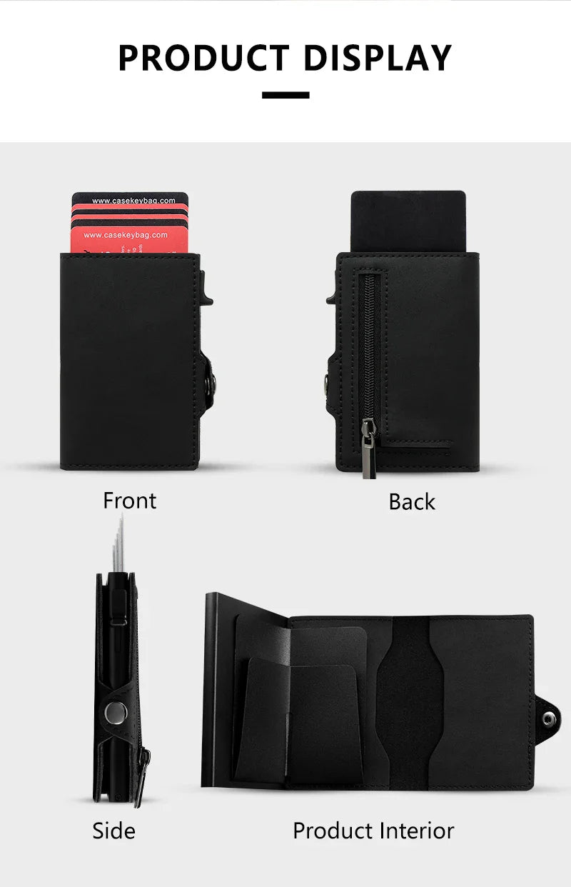 CASEKEY Pink Wallet Slim Minimalist Leather Pop UP Wallet Rfid Blocking Mini Aluminum Automatic Card Holder for Women Men