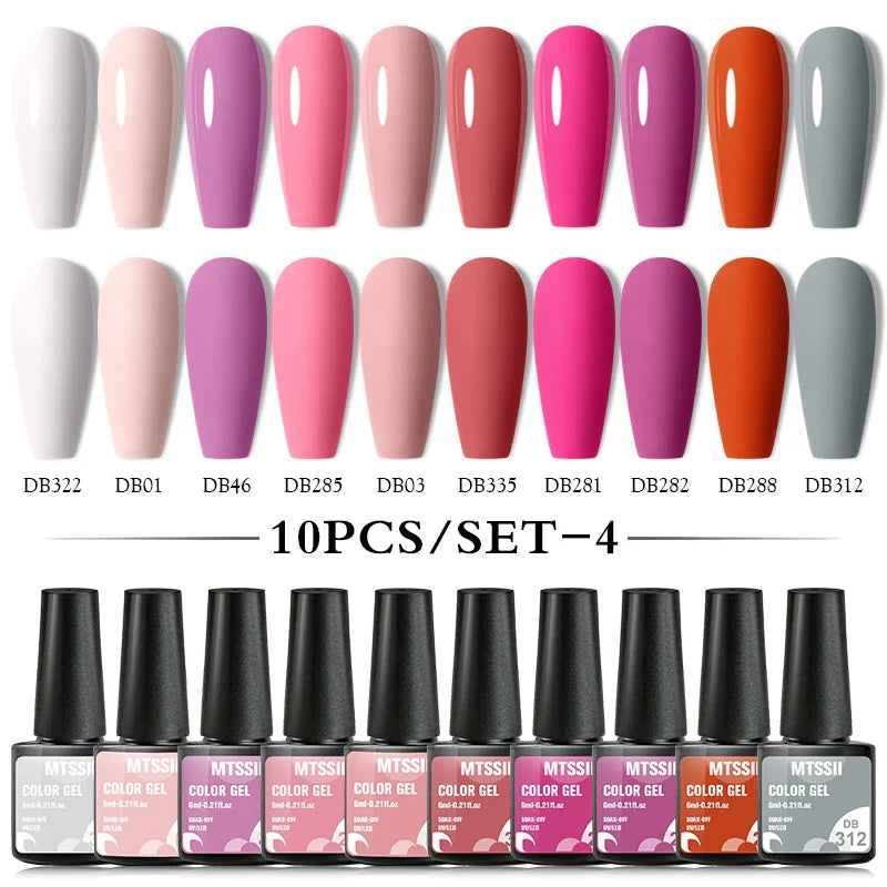 10PCS/Set Gel Nail Polish Set 125 Colors Glitter Semi Permanent Hybrid Gel Varnishes Base Top Coat Soak Off UV LED Nail Art Gel