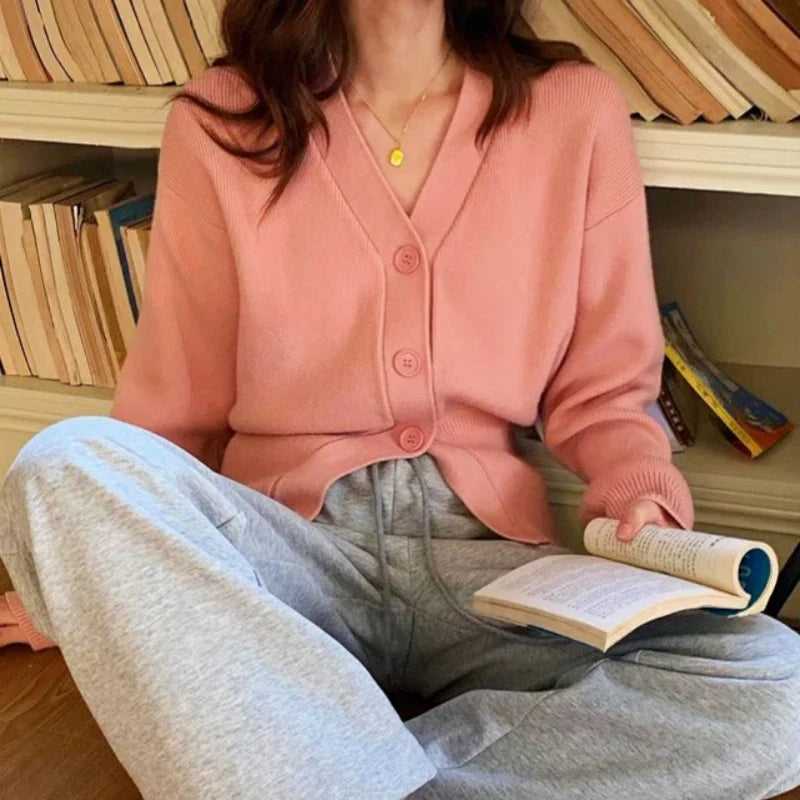 AOSSVIAO Knitted Casual Cardigan 2025 Autumn Winter Elegance Solid Color V-neck Sweater Unique and Niche Slim Fit Tops