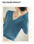 100% Cotton Line Long Sleeve V-Neck Knitted Cardigan Women Loose Short Solid Color Simple Sun Protection SMY K61