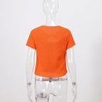 Elegant Sequined Orange Cardigans Women Y2k O-neck Short Sleeve One Button Female Tops 2025 Street Summer Lady Chic Knitwear