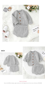 Baby Clothes Sets Cotton Knitted Newborn Boys Girl Sweater Long Sleeve +Pants Autumn Infant Children Cardigan +Shorts 0-18M 2PCS