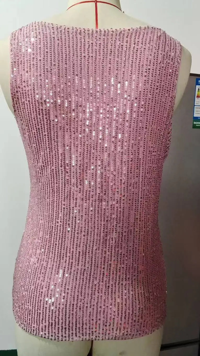 Amazon Quicktrade foreign trade explosion models Europe and the United States sexy ladies sequins summer light mature sexy V-nec