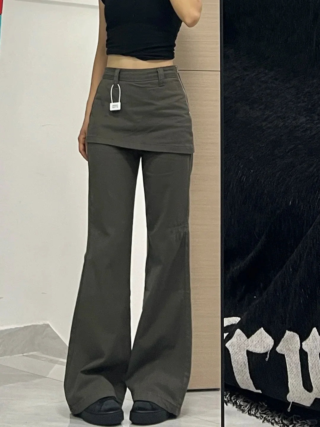 Botvotee Fake Two-Piece Plus size Wide Leg Jeans for Women 2025 New Y2k Fashion Streetwear High Waisted Flare Denim Pants