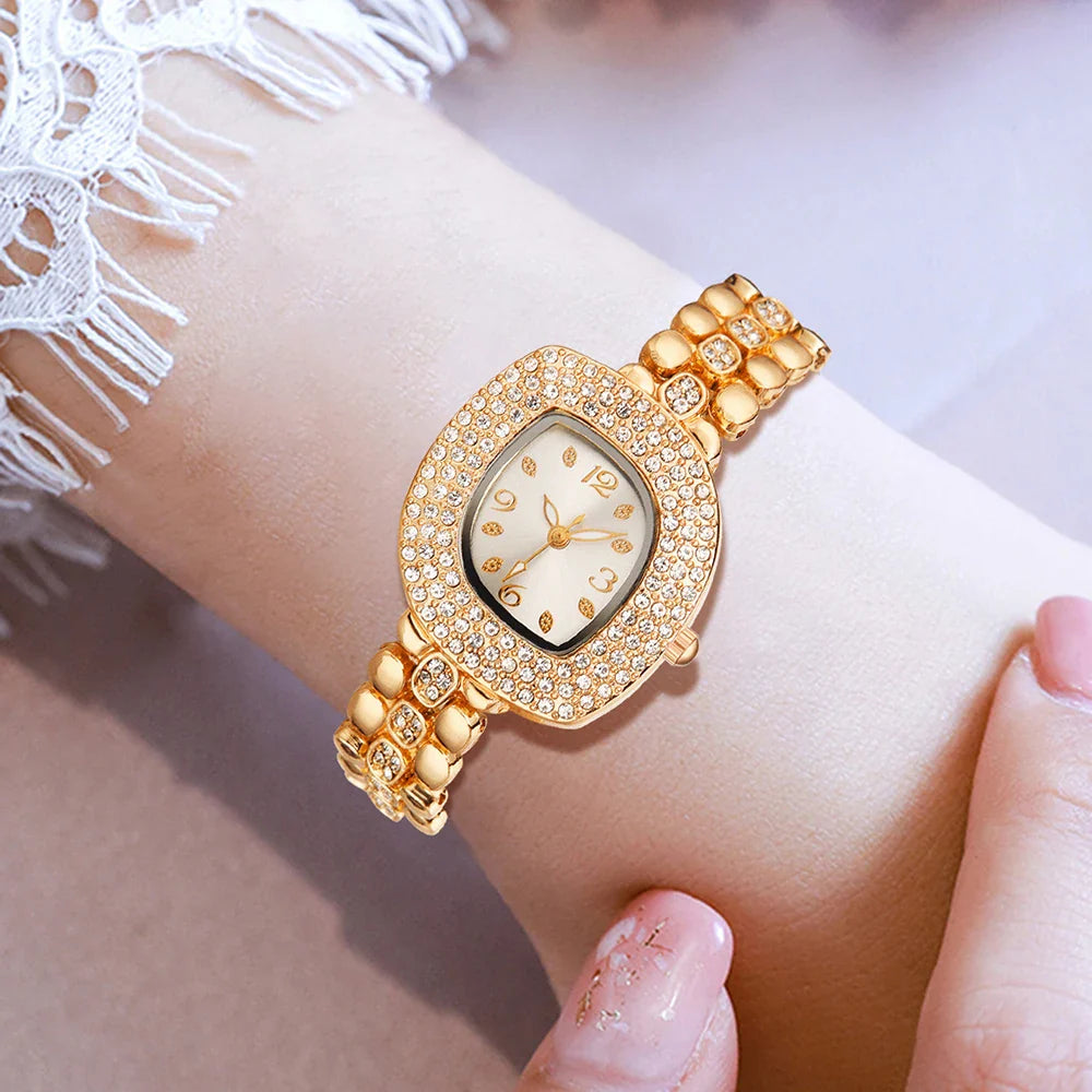 5PCS Fashion Women Watch Set Luxury Trendy Leaf Element Quartz Watch Necklace Earrings Set Suitable for Daily Clothing Matching