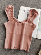 2024 Solid Color Ribbed Knotted Tank Top Casual Round Neck Tank Top For Spring & Summer Women's Clothing Knit Crop Top