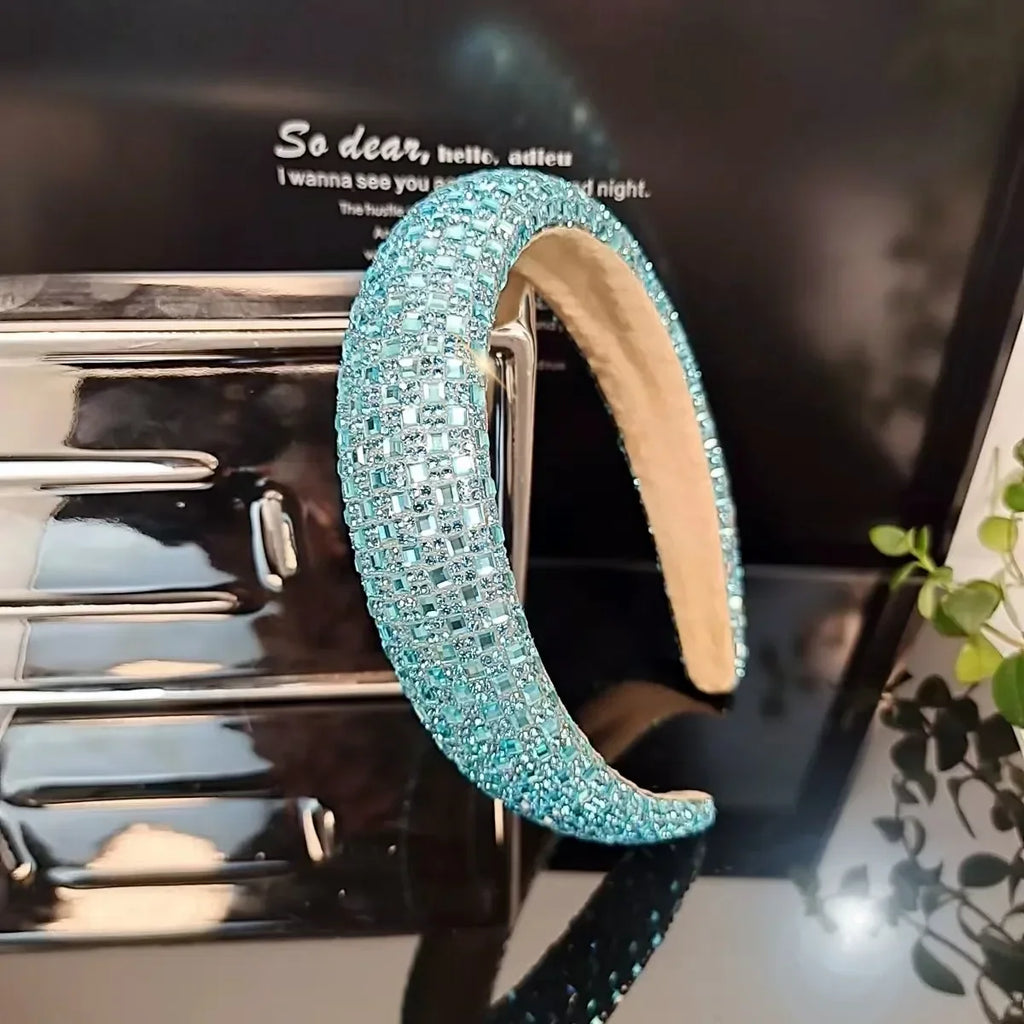 Colorful Baroque Head Hoop Luxury Women Full Crystal Rhinestones Sponge Padded Headband for Lady Girls Diamond Wide Headband