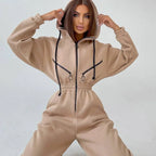Autumn Women's Monochrome Long-Sleeved Jumpsuit Solid Color Zip-up Sportswear Female Winter Casual Tracksuit Fashionable Hoodies