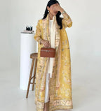 Abaya Ethnic Style Printed Pleated Coat Cape Shawl 2024 Spring/summer Big Collar Lace Up Cardigan Top Long Windbreaker Robe