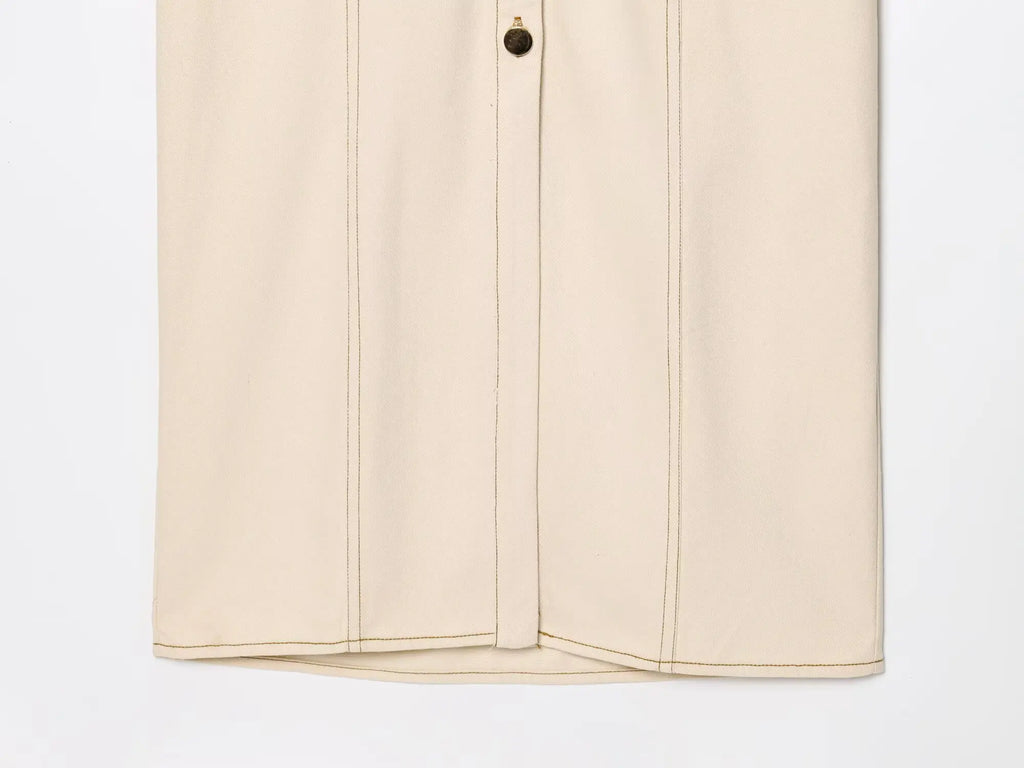 ETJ 2025 summer new TRAF women's elegant fashion waist pleated V-neck short-sleeved temperament denim MIDI dress