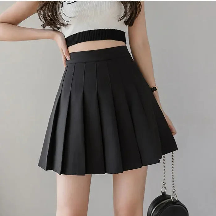 2024 Summer New High Waist Slimming Solid Color A-line Skirt Women's Fashion Sports Tennis Badminton Academy Style pleated skirt