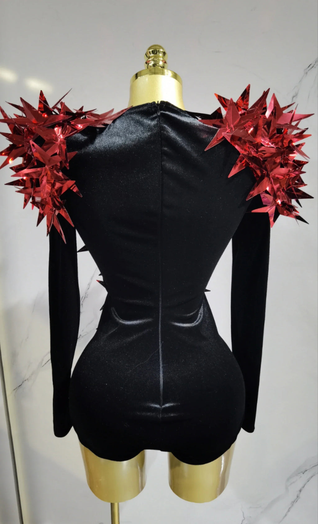 2025 New Shiny Black Rhinestone Velvet Long Sleeve Bodysuit Women Evening Party Club Gala Hosts NightClub Bar Stage Costumes