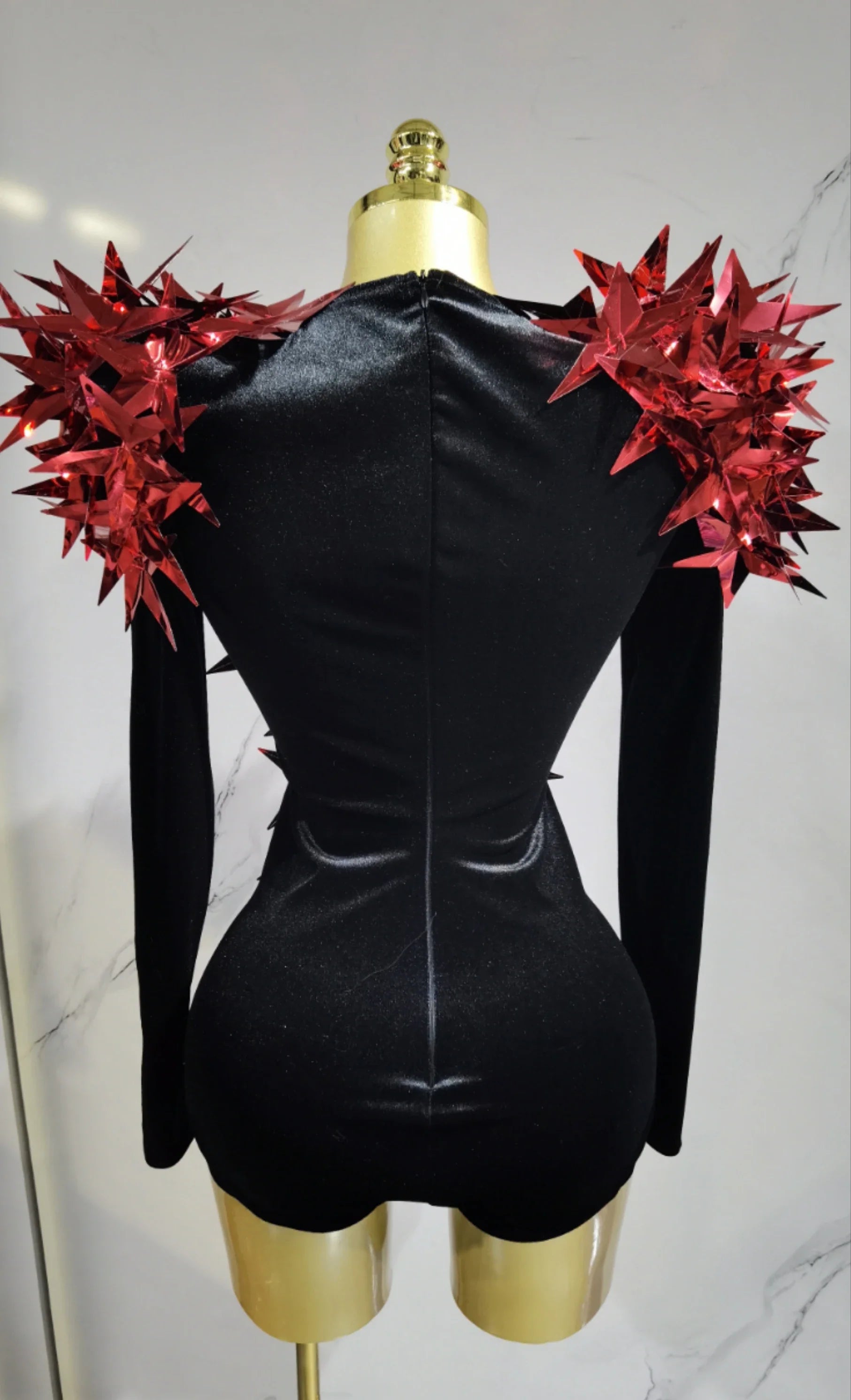 2025 New Shiny Black Rhinestone Velvet Long Sleeve Bodysuit Women Evening Party Club Gala Hosts NightClub Bar Stage Costumes