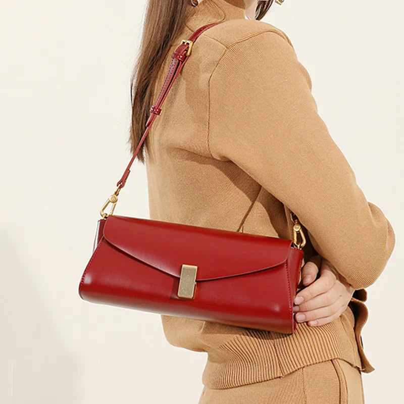 Burminsa Trendy Genuine Leather Underarm Shoulder Bags For Women 2025 Luxury Designer Crossbody Purses Flap Lock Ladies Handbags