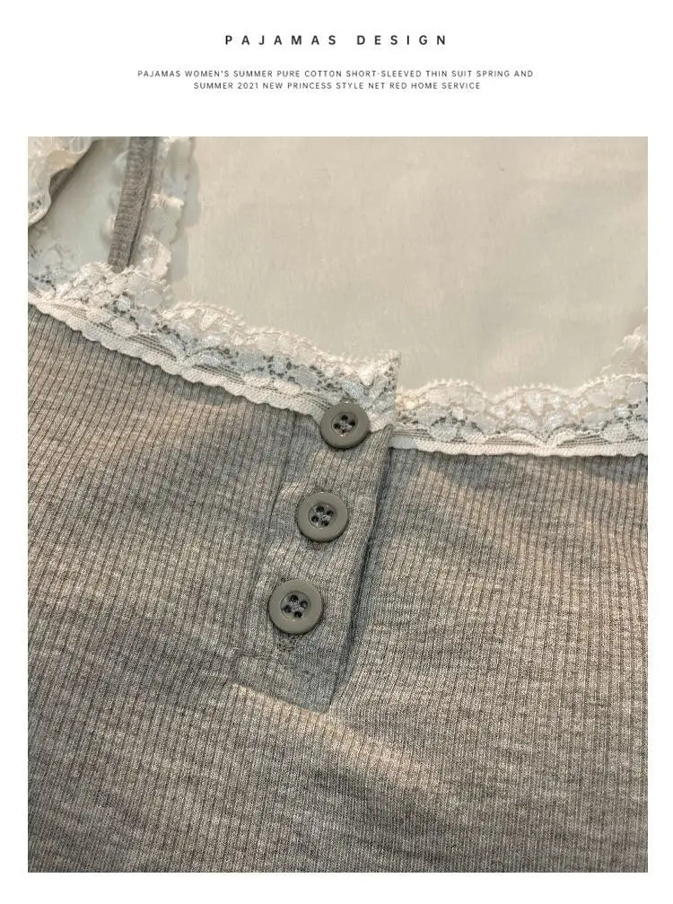 Casual Women Pajamas Summer Sleepwear Spaghetti Strap Shorts Sets 2 Pieces Night Wears O-neck Korean Sleeping Solid Home Suit