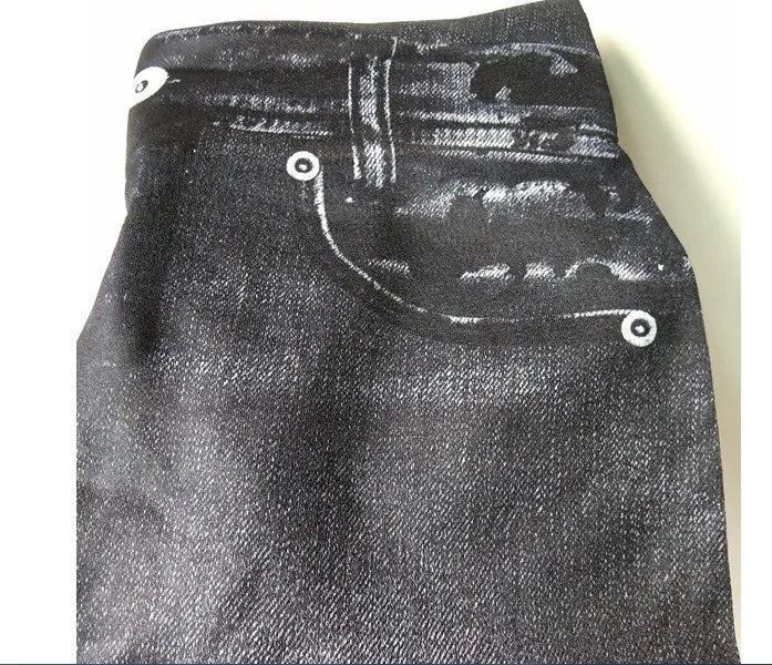 1pcs Women's Denim Print Leggings Females Fashion Slim Leggings Faux Jeans Leggings Lady Stretch Printed Tights Black Blue Pants