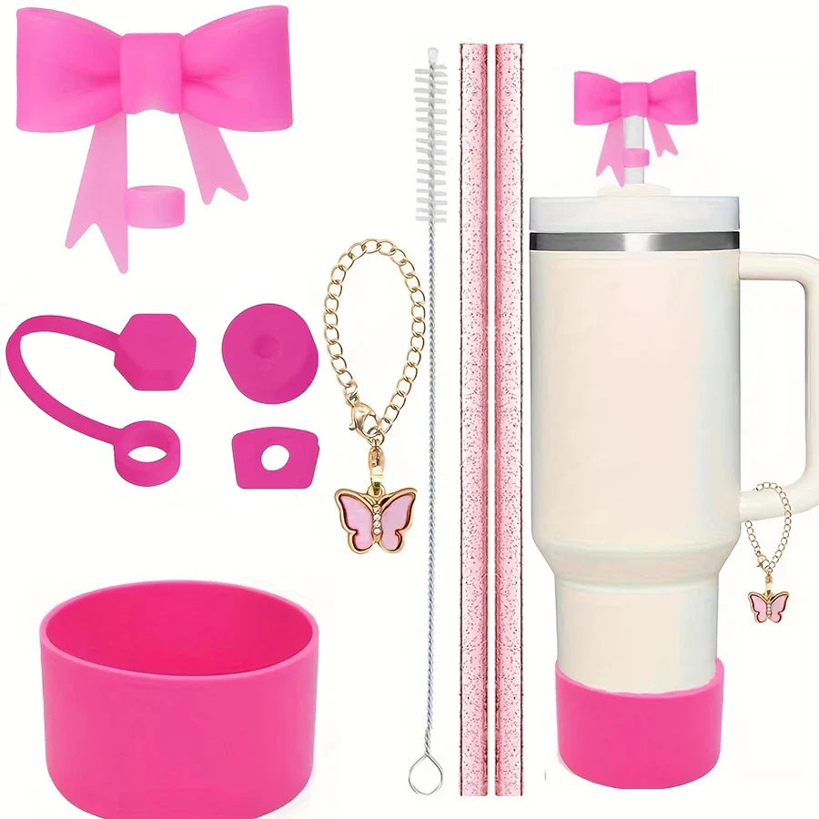 9pcs Accessories for Stanley 40oz Tumbler Cup Spill Proof Stopper 10mm Straw Cover Cap Silicone Boot Charm Chain Straw and Brush