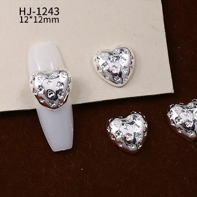 20PCS 3D Glossy Gold Silver Metallic Love Heart Various Crook Frame Solid Alloy Nail Art Rhinestones Decorations Manicure Charms