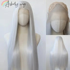 13*4 Dark Brown Synthetic Lace Front Wigs Chocolate Brown Long Straight Lace Front Wig for Women Pre Plucked Natural Hairline